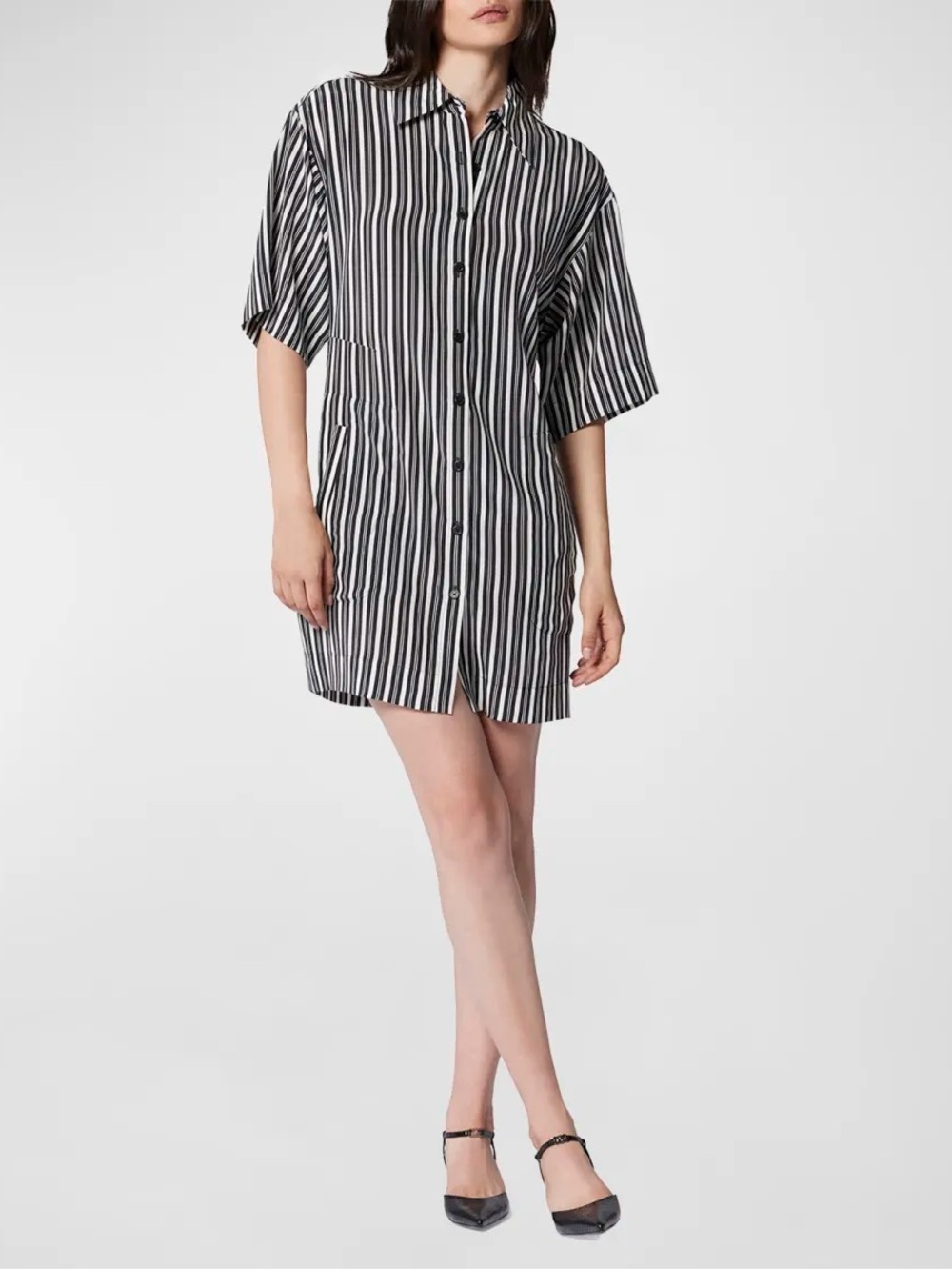 Equipment Etienna Striped Silk Button-Front Mini Shirtdress Size M NWT